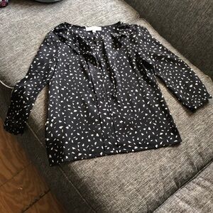 Ann Taylor Loft Lightweight Ruffle Neckline Animal Print Blouse XSP Office